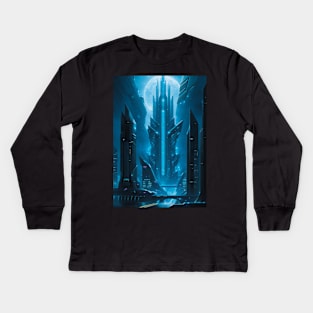 Spaceport with an evil, futuristic building Kids Long Sleeve T-Shirt